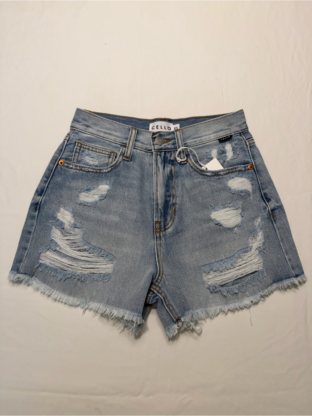 Cello Light Blue Distressed High-Rise Denim Shorts